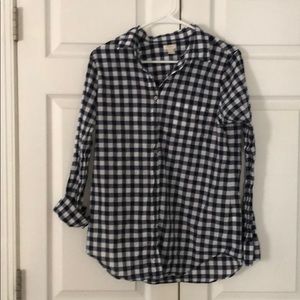 J Crew navy gingham button down blouse